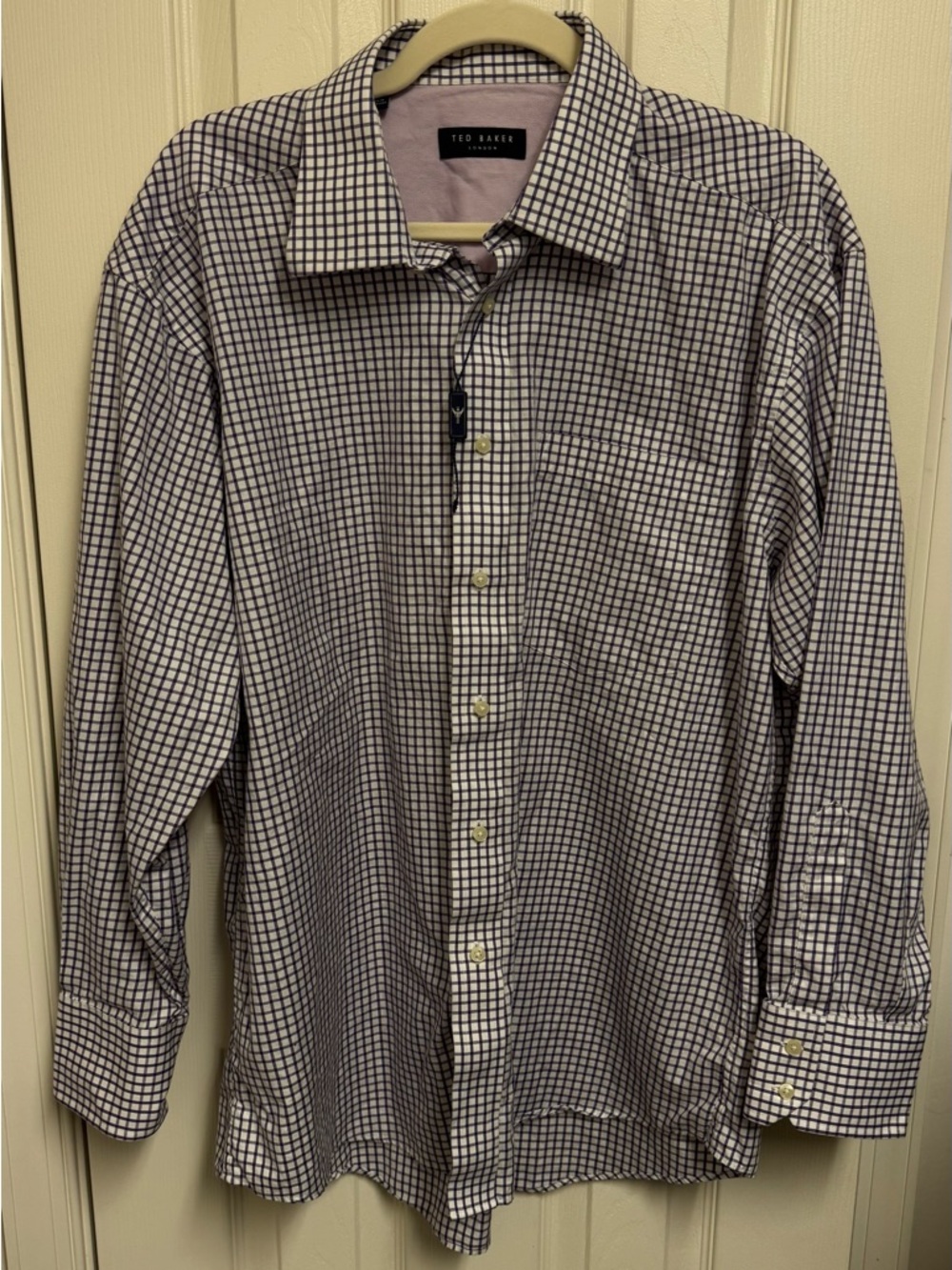 Ted Baker Men's Lavender and White Check Dress Shirt